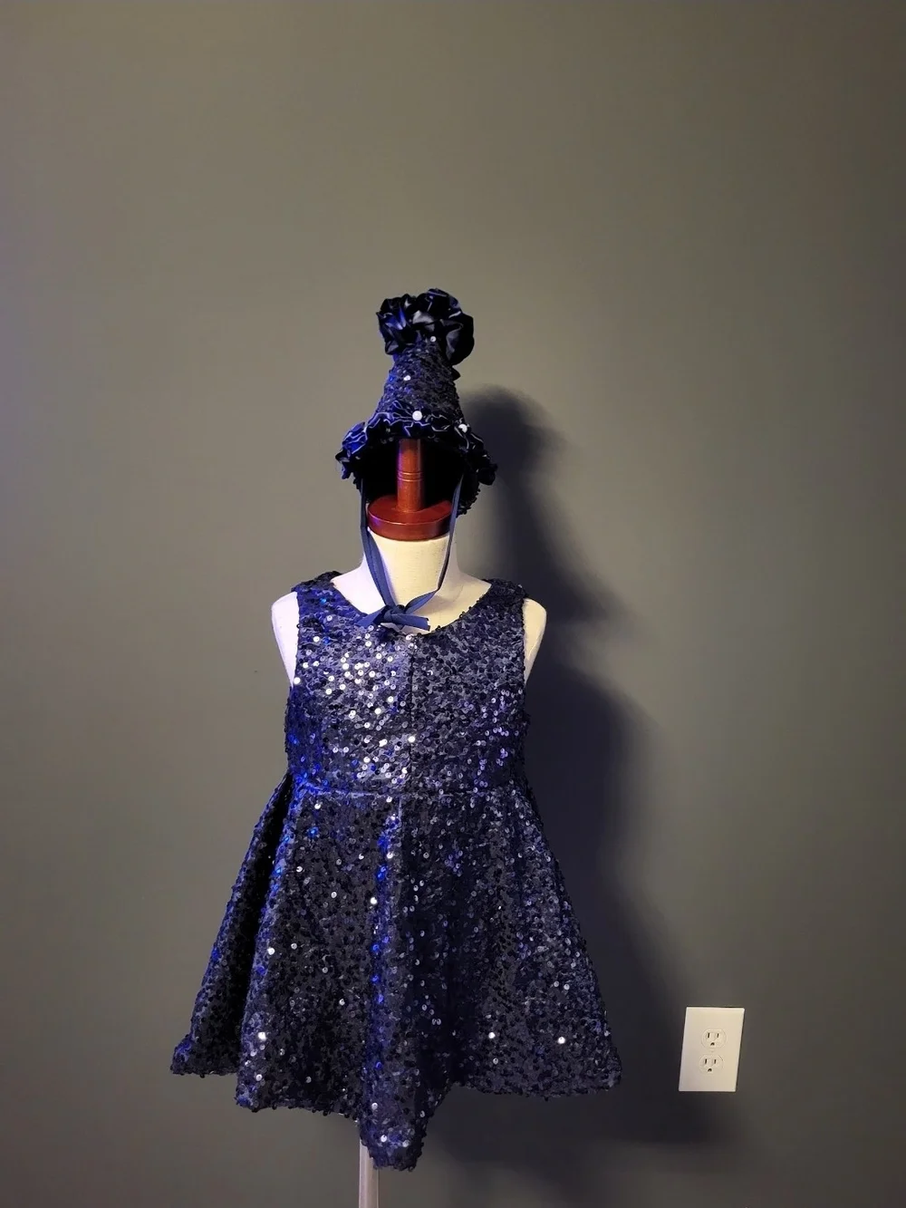 Navy Blue Sequin Flower Halter Party Dress